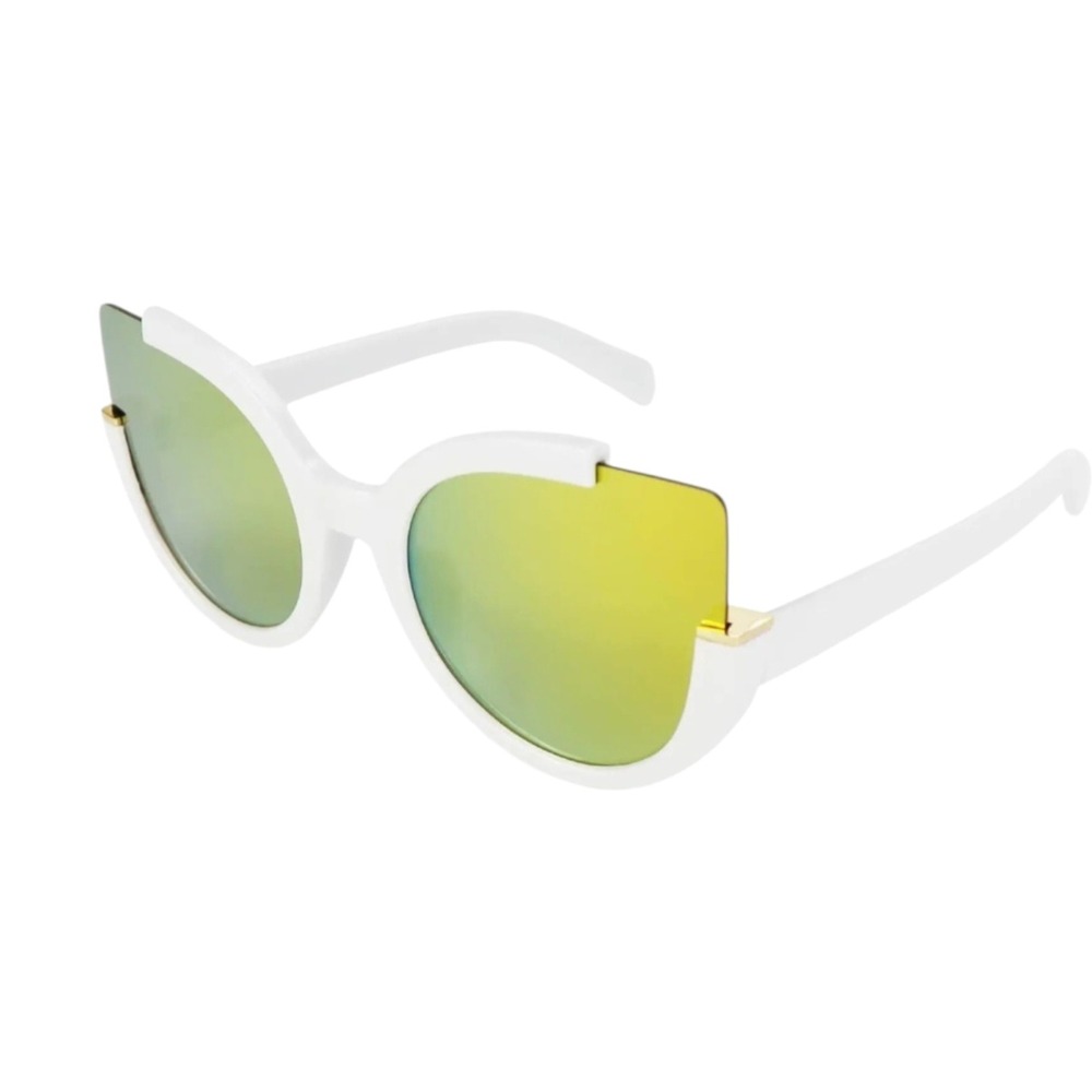 Cat Eye Sunglasses Women OS White New Geometric Mirrored‎ Lens Avant-Garde